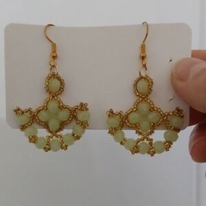 Elegant Gold and Green Dangle Earrings